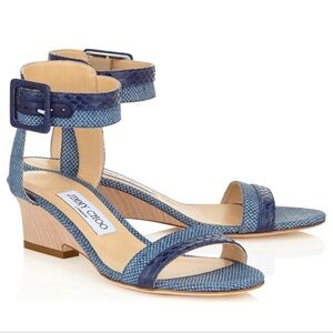 JIMMY CHOO Mansy 50mm Raffia Ankle Wrap Sandal in Navy - 37